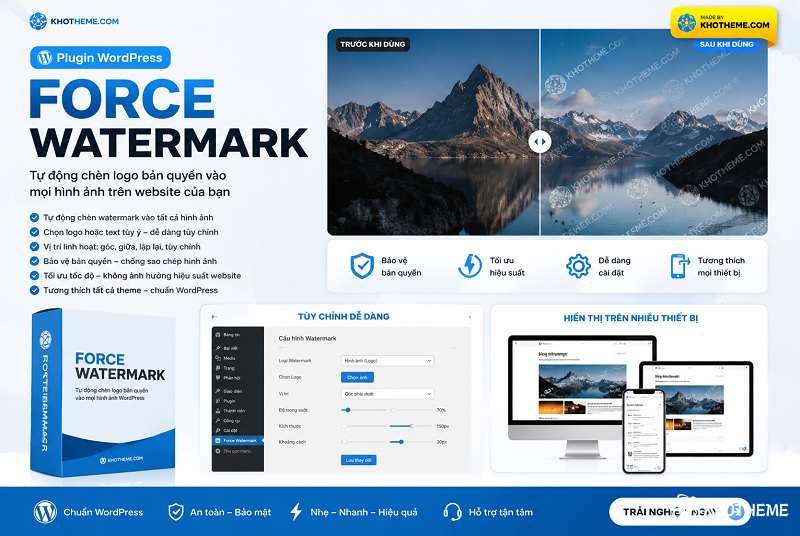 Alternative view of Force Watermark plugin chèn logo giữ bản quyền hình ảnh