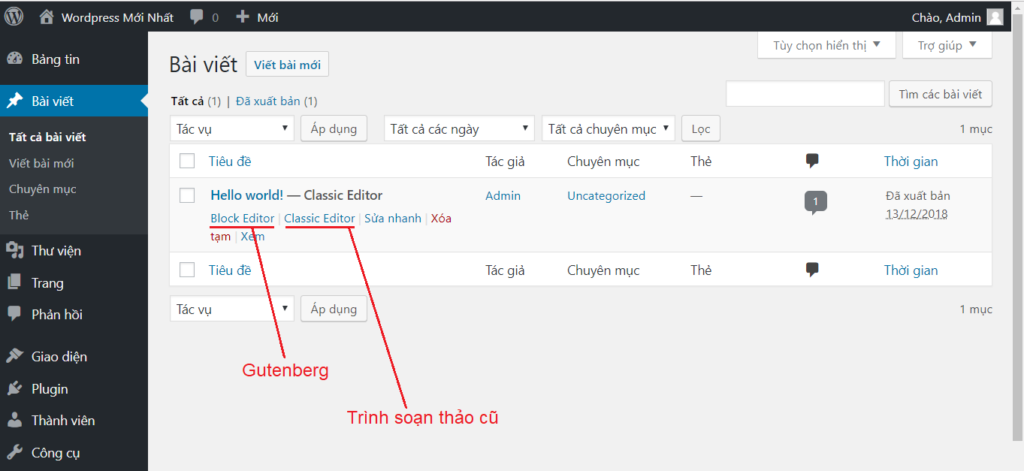 Trình soạn thảo wordpress cũ
