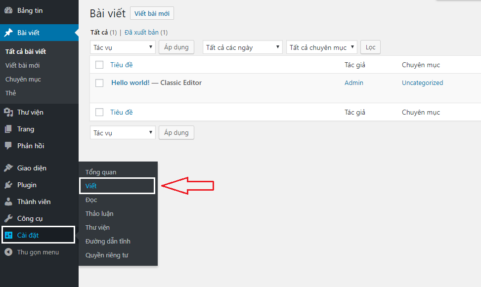 Viết bài trêb trình soạn thảo wordpress